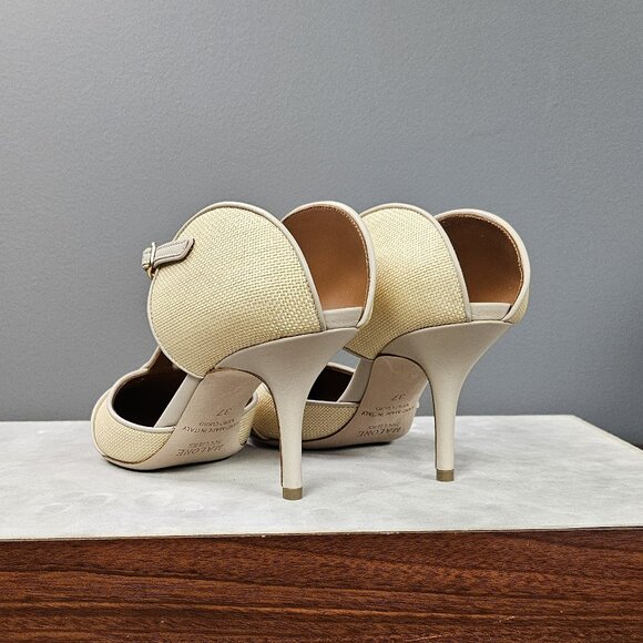 Malone Souliers Cream Linen Stilettos - Picture 2 of 6